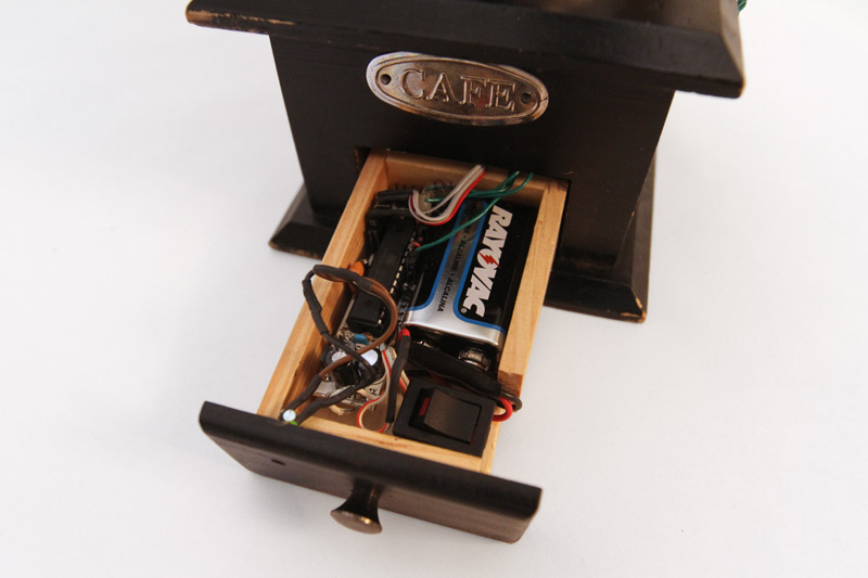 Coffee Grinder, detail of the electronics in the catch basin